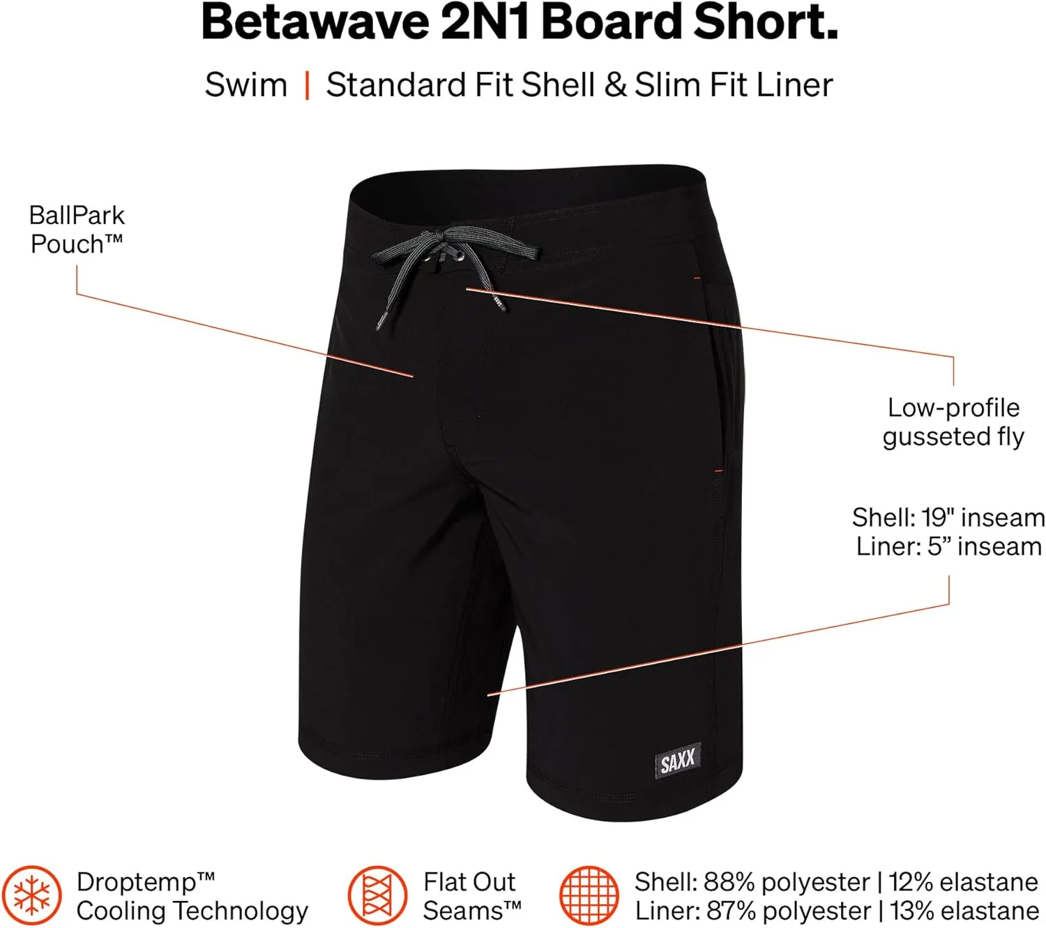 Saxx Betawave 2N1 Boardie 19” Long Shorts