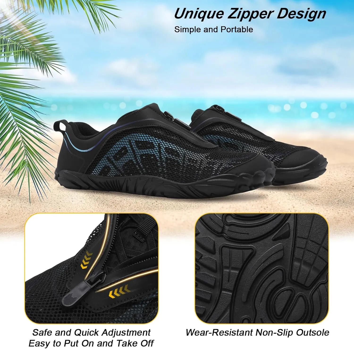 Scurtain Unisex Mens Womens Water Shoes Athletic Sports Aqua Shoes Barefoot Hiking Water Shoes Quick Dry Yoga Pool Swim Surf Beach Walking Shoes with Zipper