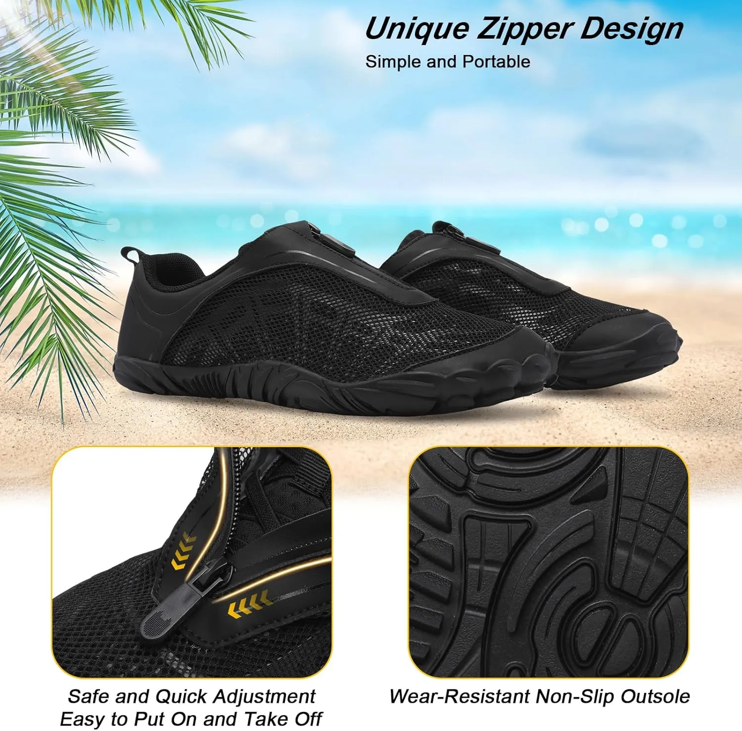 Scurtain Unisex Mens Womens Water Shoes Athletic Sports Aqua Shoes Barefoot Hiking Water Shoes Quick Dry Yoga Pool Swim Surf Beach Walking Shoes with Zipper