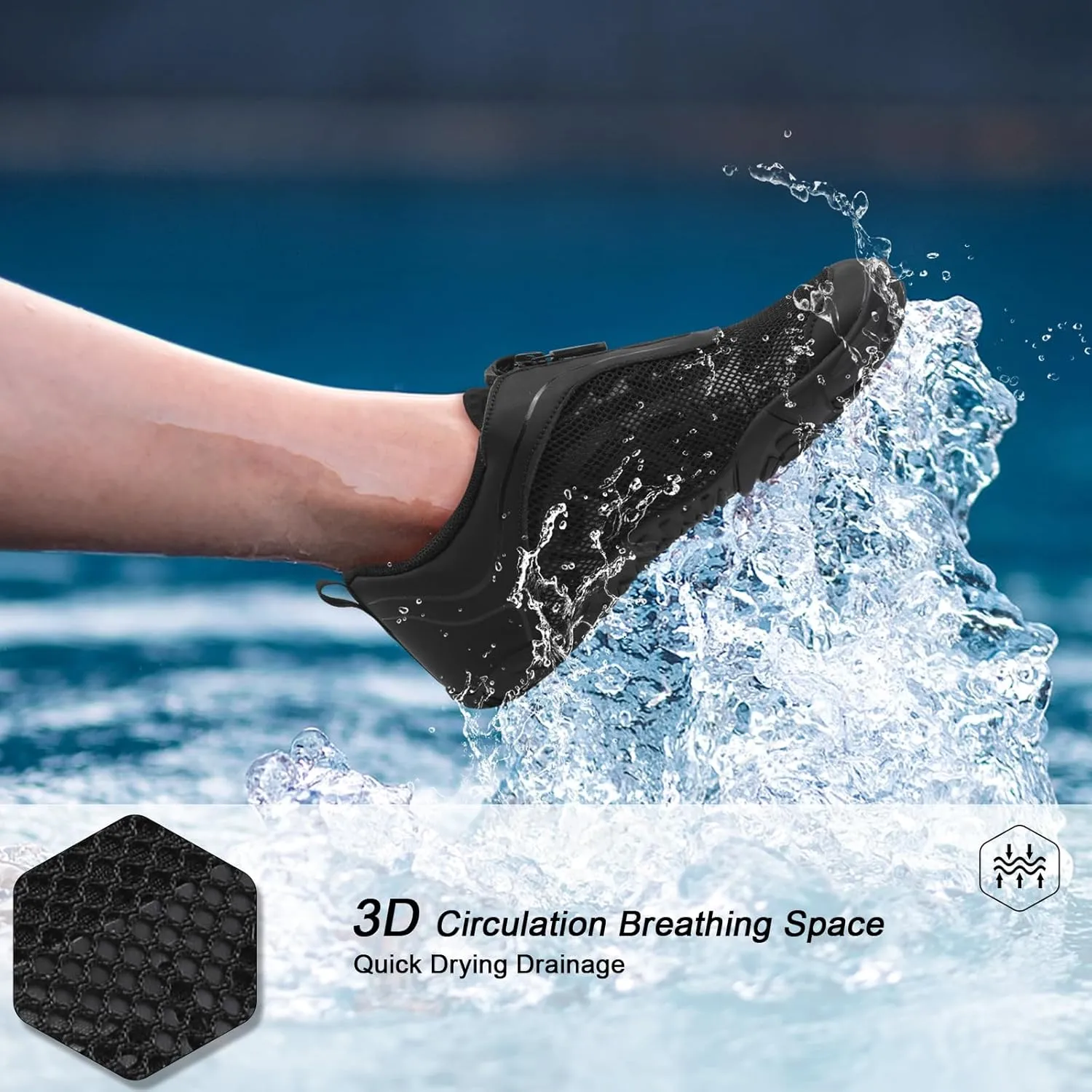 Scurtain Unisex Mens Womens Water Shoes Athletic Sports Aqua Shoes Barefoot Hiking Water Shoes Quick Dry Yoga Pool Swim Surf Beach Walking Shoes with Zipper