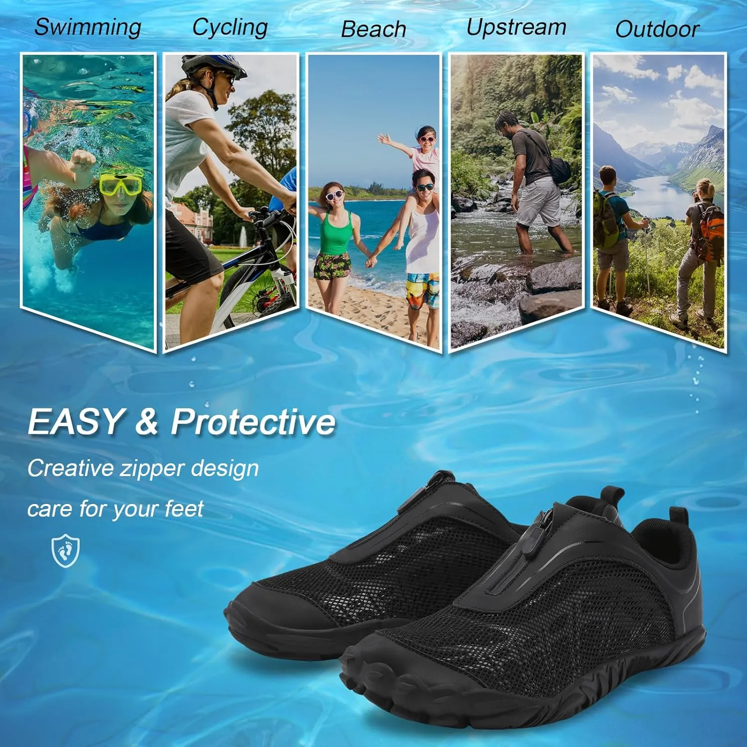 Scurtain Unisex Mens Womens Water Shoes Athletic Sports Aqua Shoes Barefoot Hiking Water Shoes Quick Dry Yoga Pool Swim Surf Beach Walking Shoes with Zipper