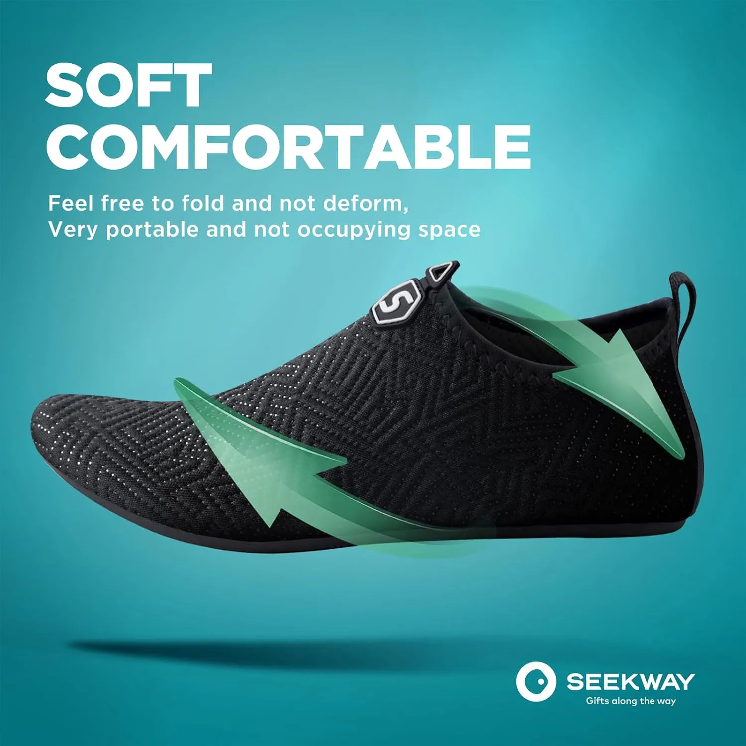 SEEKWAY Water Shoes Quick-Dry Aqua Socks Barefoot Slip-on for Beach Pool Swim River Yoga Lake Surf Women Men Black SK001