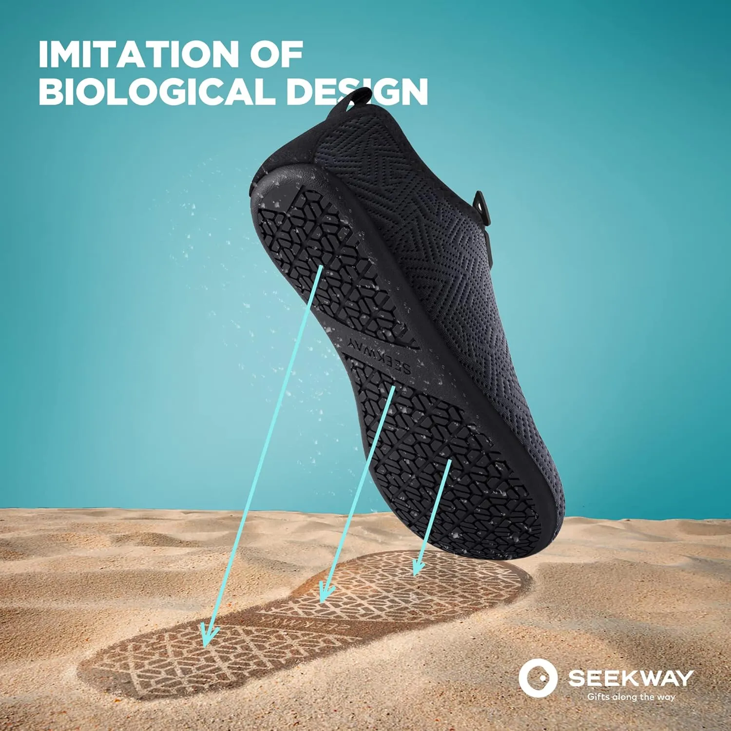 SEEKWAY Water Shoes Quick-Dry Aqua Socks Barefoot Slip-on for Beach Pool Swim River Yoga Lake Surf Women Men Black SK001