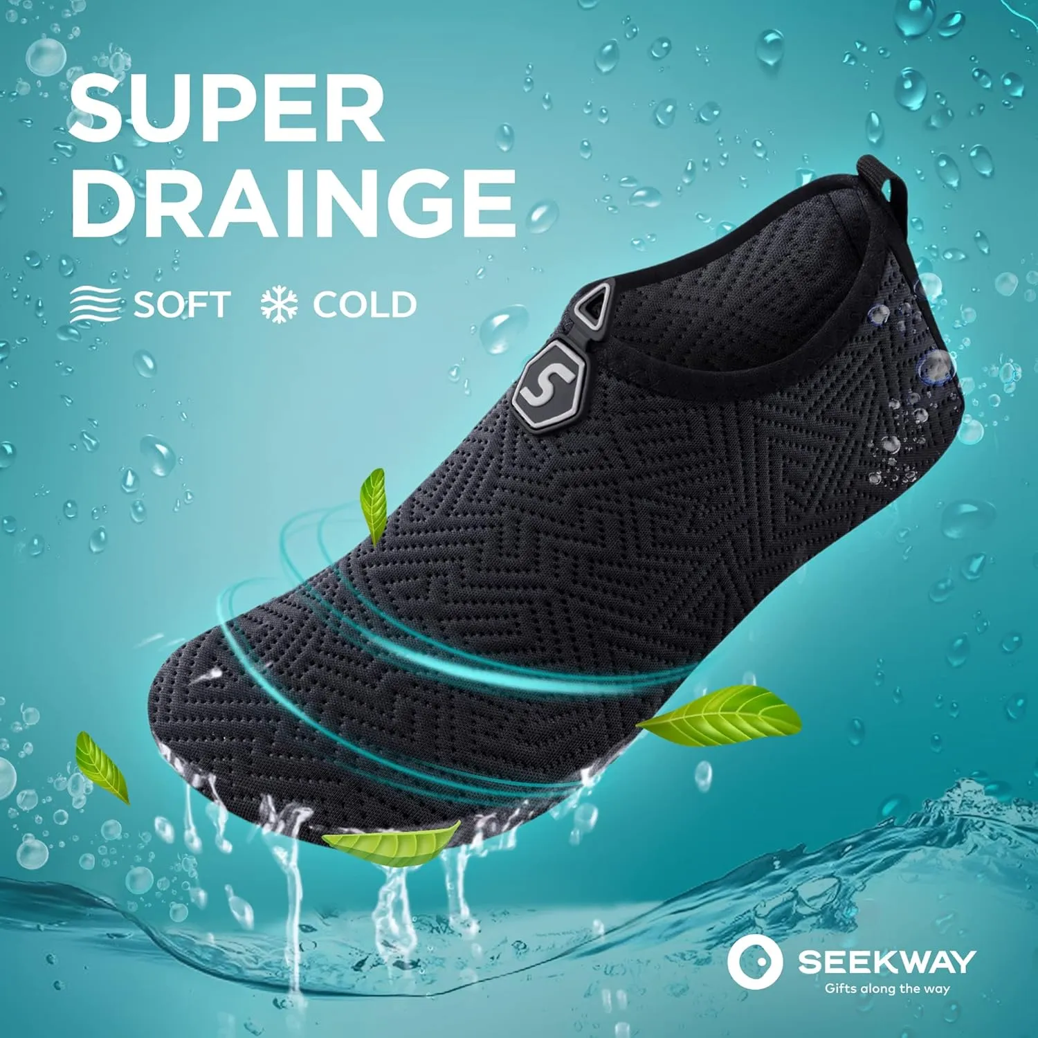 SEEKWAY Water Shoes Quick-Dry Aqua Socks Barefoot Slip-on for Beach Pool Swim River Yoga Lake Surf Women Men Black SK001