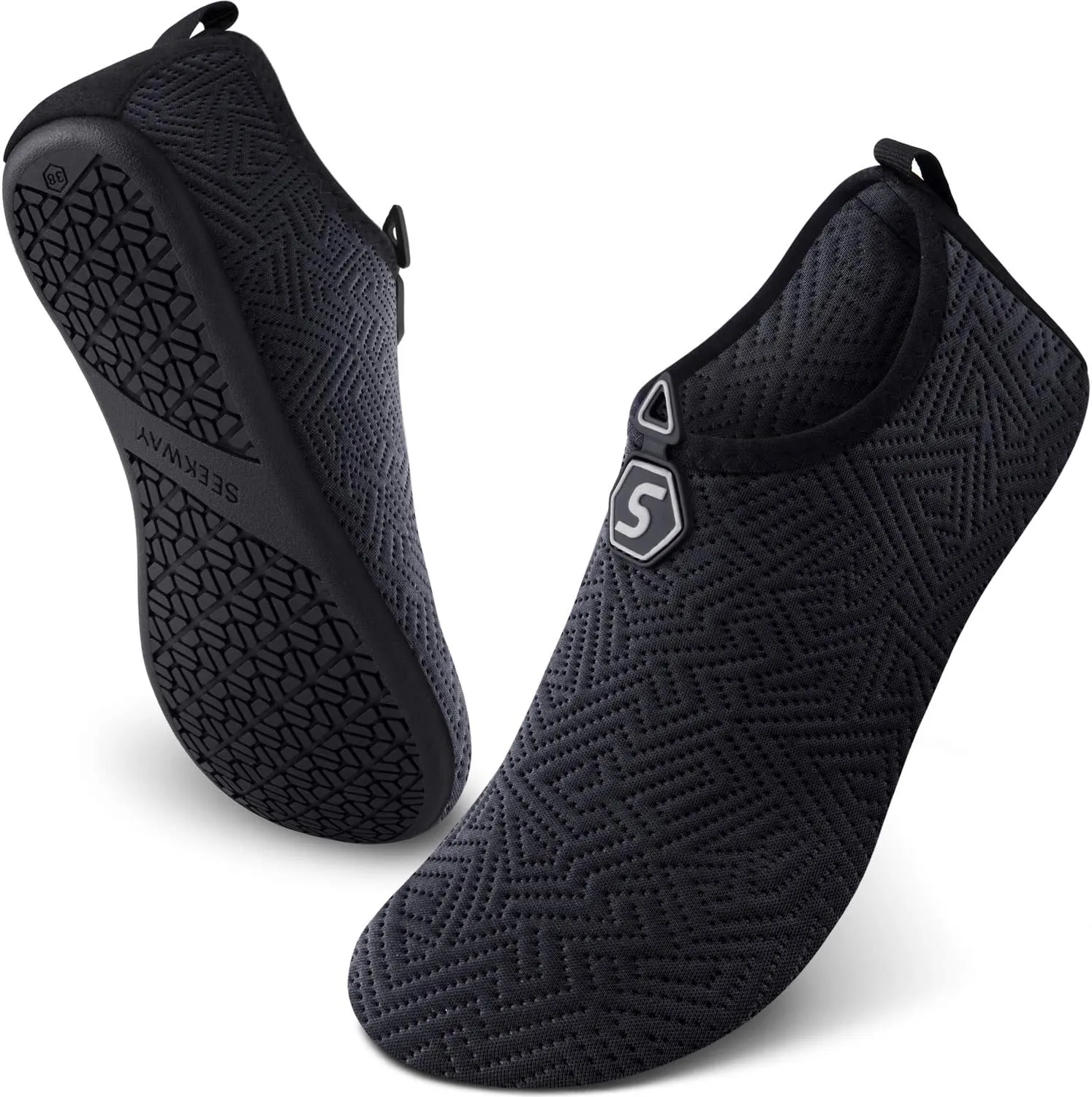 SEEKWAY Water Shoes Quick-Dry Aqua Socks Barefoot Slip-on for Beach Pool Swim River Yoga Lake Surf Women Men Black SK001