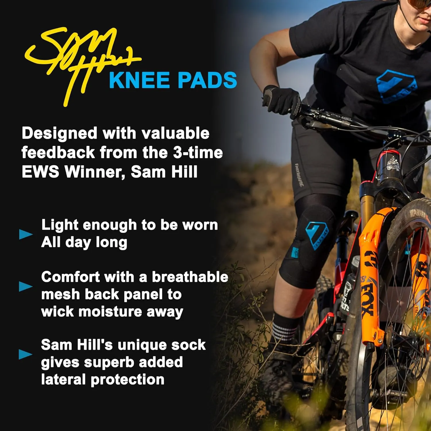 Seven iDP 7iDP Sam Hill Knee Pads - MTB Protection for Enduro, Trail & Downhill - Breathable, Flexible, Compression Fit (X-Large)