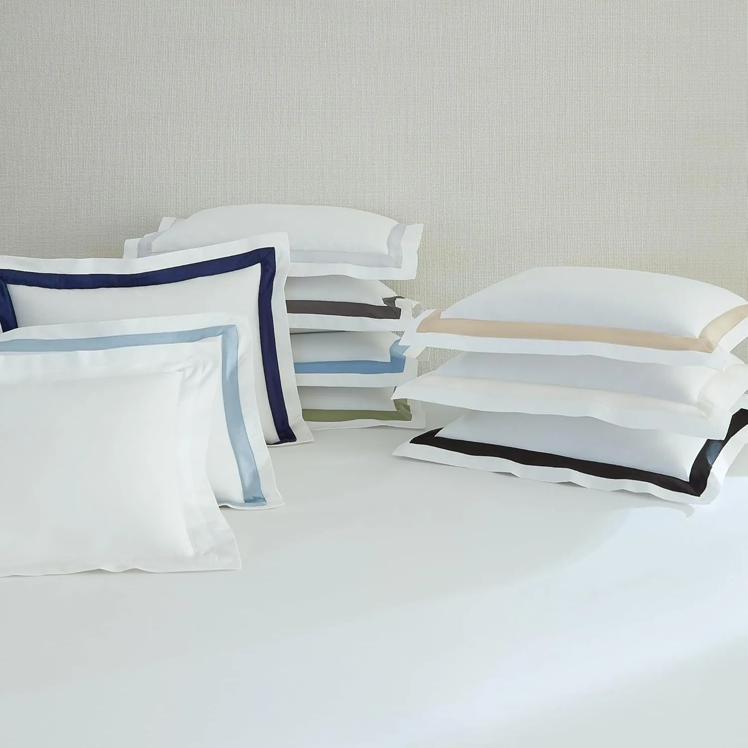 Sferra Estate Collection - 100% Long-Staple 200 Thread Count Cotton Percale with Sateen Appliqué - Cooling, Soft, and Breathable Bed Linens, 4pc King Sheet Set, White/Ivory