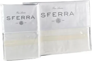 Sferra Estate Collection - 100% Long-Staple 200 Thread Count Cotton Percale with Sateen Appliqué - Cooling, Soft, and Breathable Bed Linens, 4pc King Sheet Set, White/Ivory
