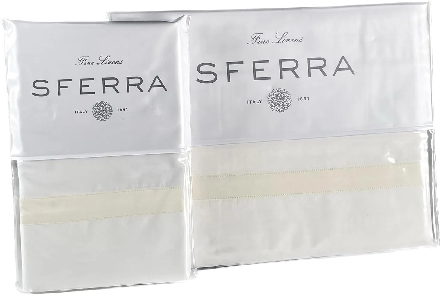 Sferra Estate Collection - 100% Long-Staple 200 Thread Count Cotton Percale with Sateen Appliqué - Cooling, Soft, and Breathable Bed Linens, 4pc King Sheet Set, White/Ivory