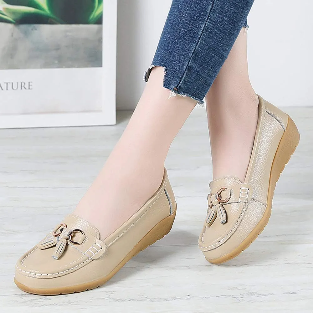 Shoes Loafers for Women Classic Leather Loafers Casual Slip-On Boat Shoes ComfortWalking Moccasins Soft Sole Shoes
