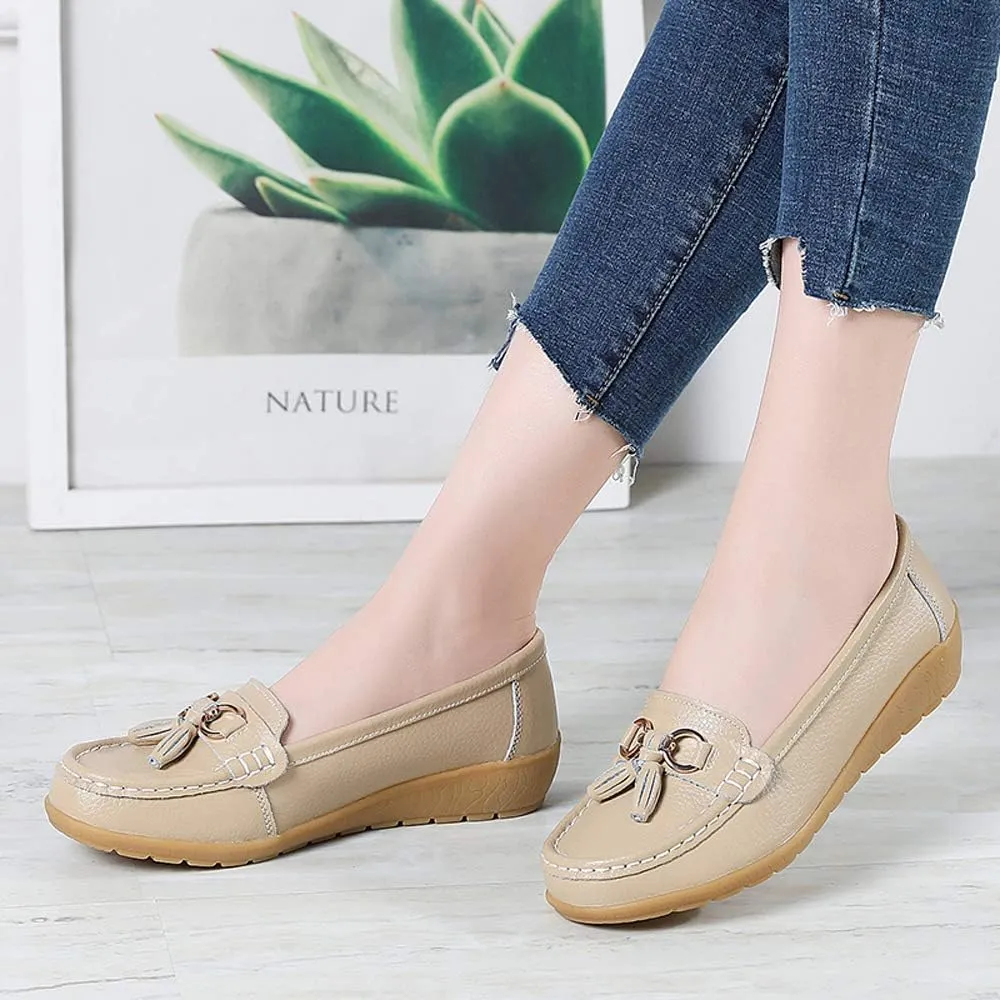 Shoes Loafers for Women Classic Leather Loafers Casual Slip-On Boat Shoes ComfortWalking Moccasins Soft Sole Shoes