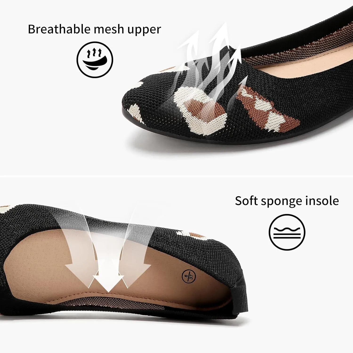 Shupua Women's Flats Shoes Pointed Toe Flats Comfortable Slip on Shoes Flat Dress Shoes Black Ballet Flats for Women