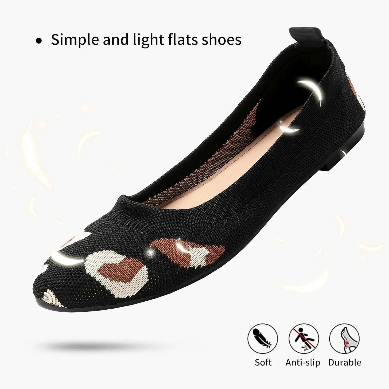 Shupua Women's Flats Shoes Pointed Toe Flats Comfortable Slip on Shoes Flat Dress Shoes Black Ballet Flats for Women