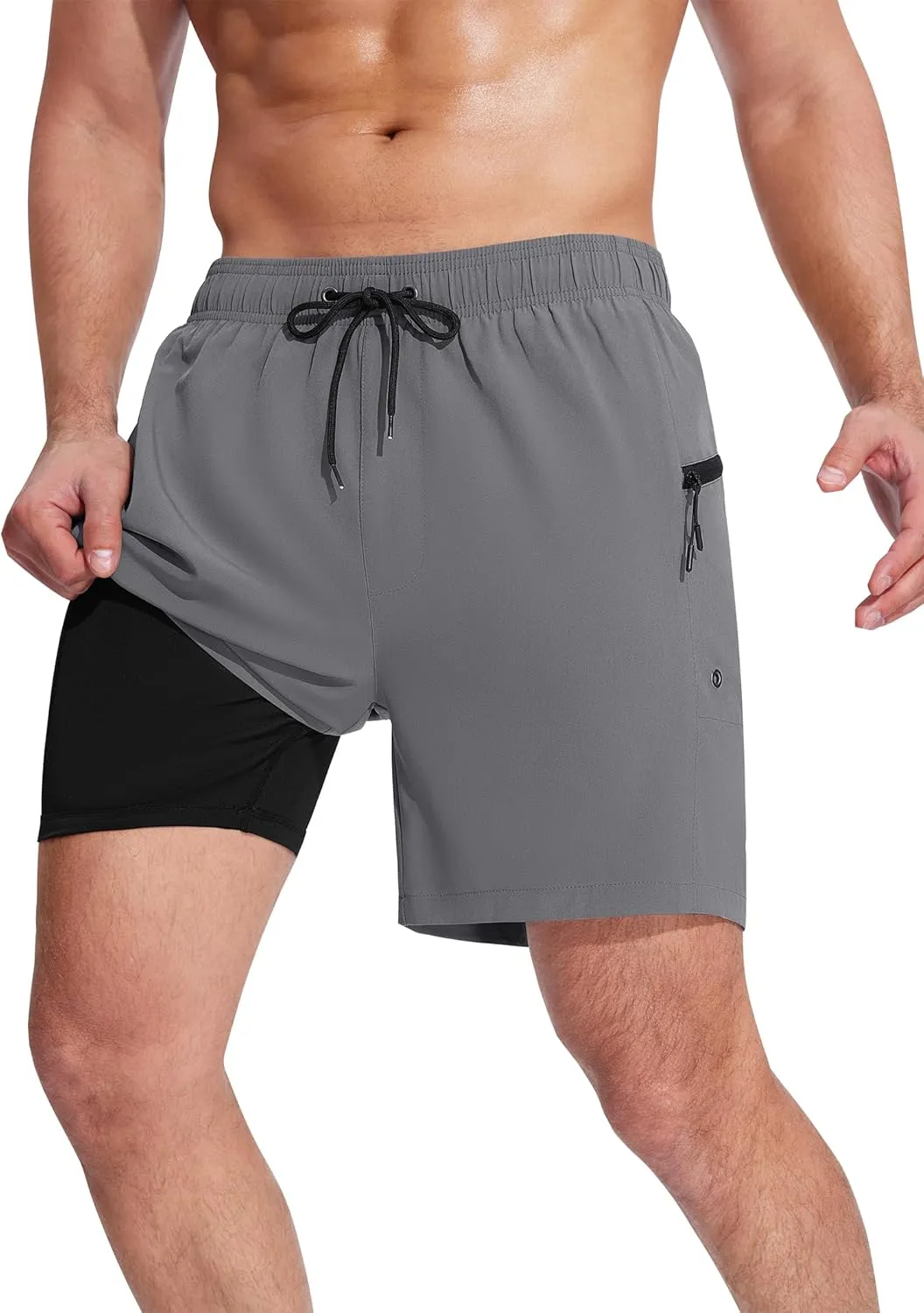 SILKWORLD Men's Swim Trunks Quick Dry Swimming Shorts 6 Inch Bathing Suits with Compression Liner and Zipper Pockets