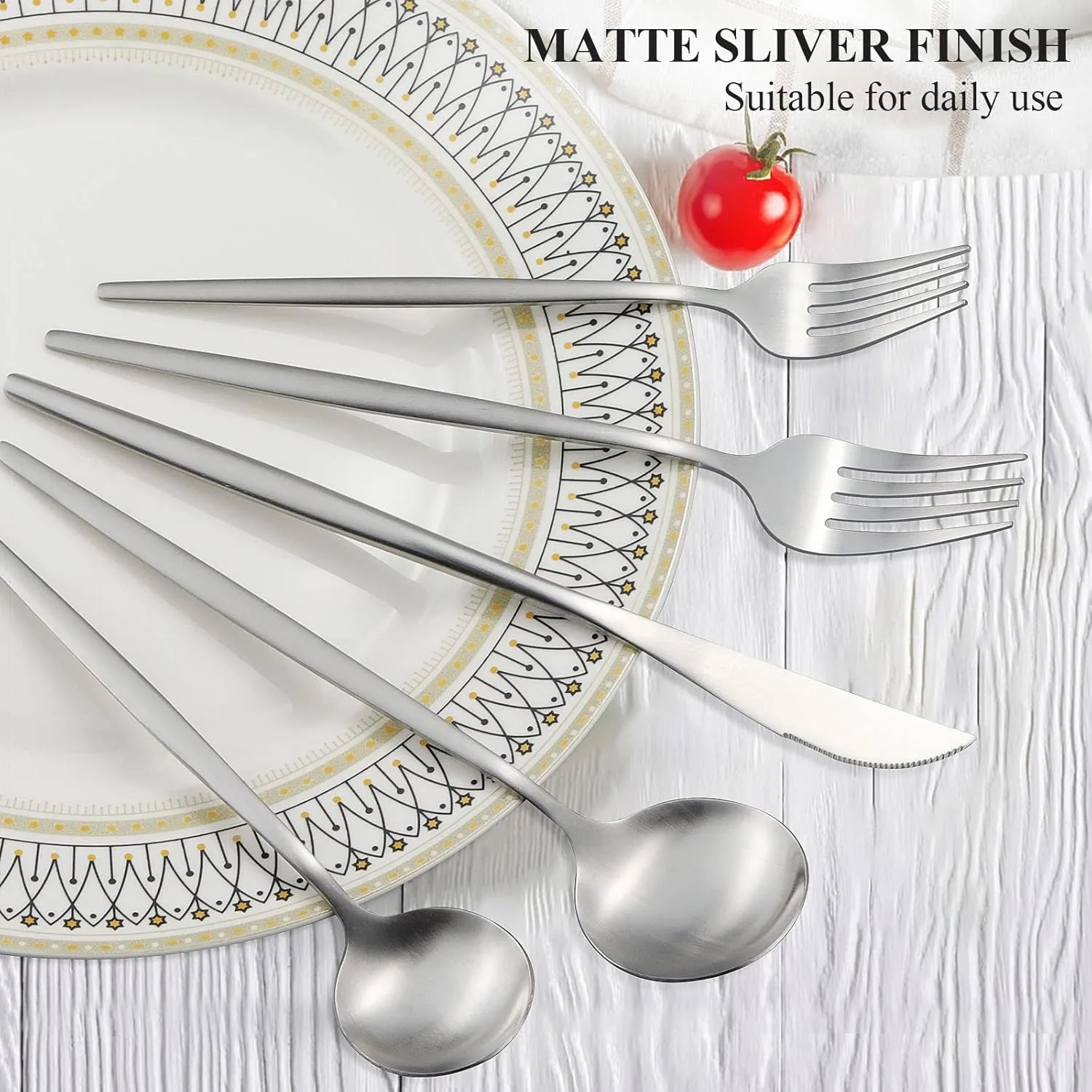 Silverware Set for 6, 30 Piece Flatware Set, Cutlery Tableware set Include Spoons And Forks Set, Stainless Steel Utensil Set, Matte polished Finish, Dishwasher Safe