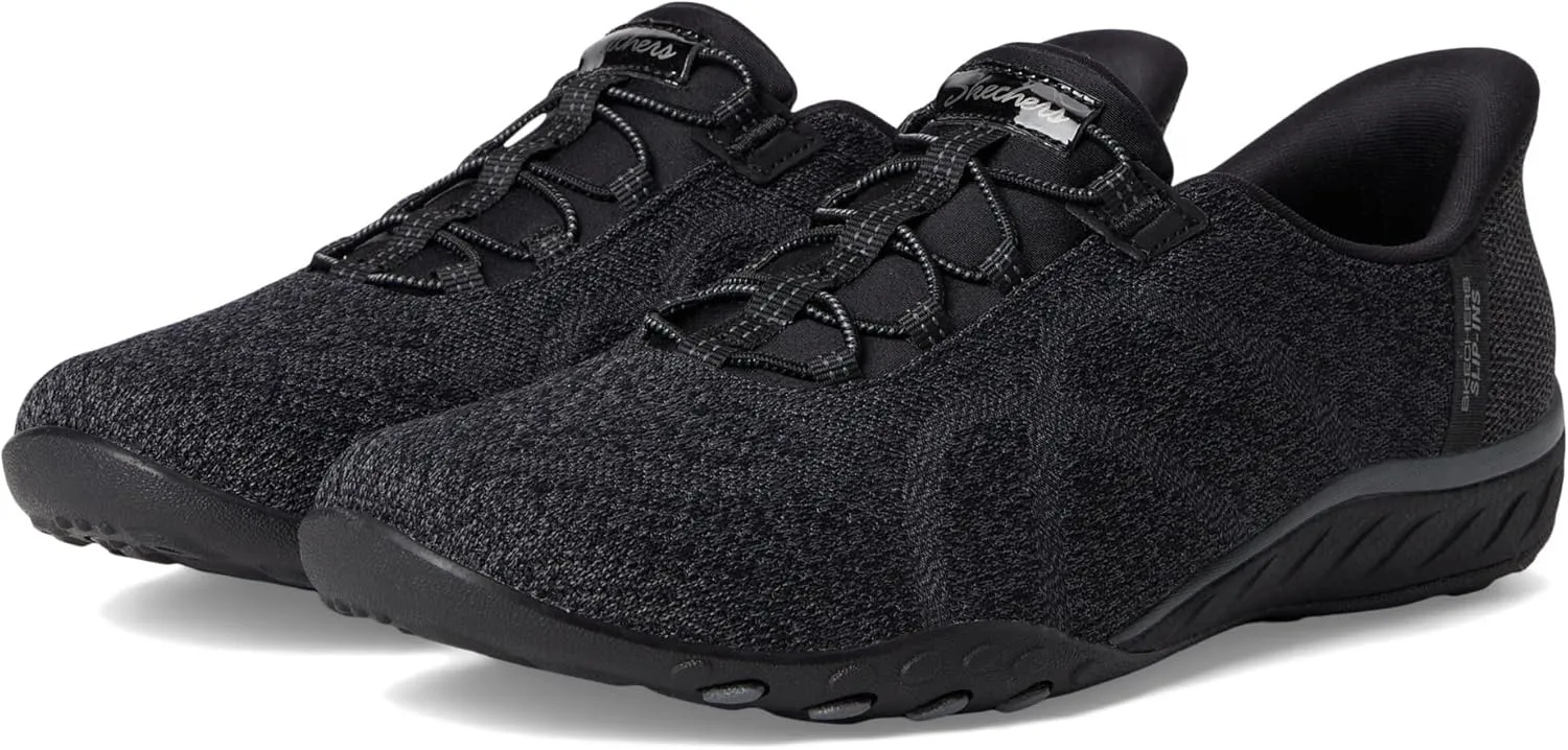 Skechers Modern Comfort Women's Women's Breathe Easy-Knitty Waves Hands Free Slip-Ins Sneaker, Black, 5