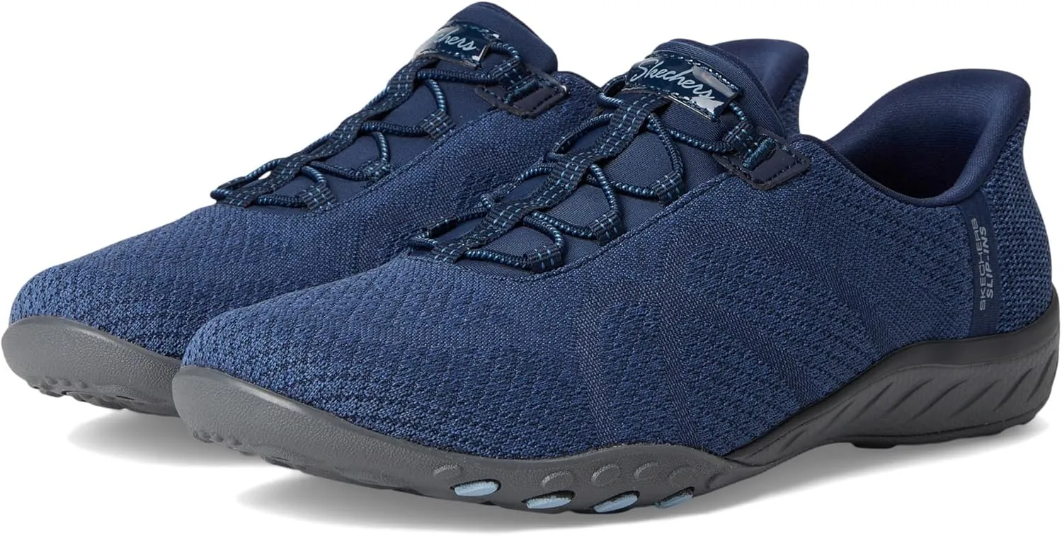 Skechers Modern Comfort Women's Women's Breathe Easy-Knitty Waves Hands Free Slip-Ins Sneaker, Navy, 8
