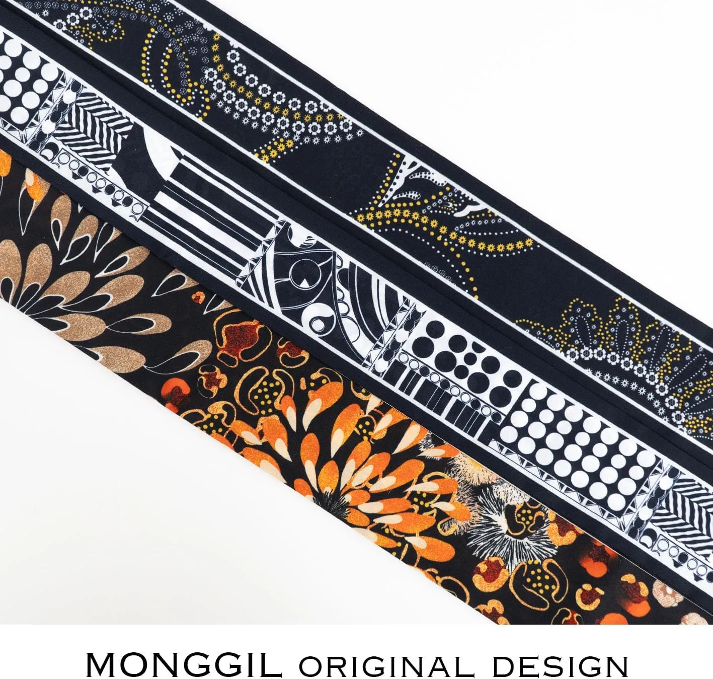 Skinny Scarf 3-Pack - Floral Paisley Slim Silk Feel Scarves for Hair, Neck, Handbag - Lightweight, Gift-Ready