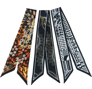 Skinny Scarf 3-Pack - Floral Paisley Slim Silk Feel Scarves for Hair, Neck, Handbag - Lightweight, Gift-Ready