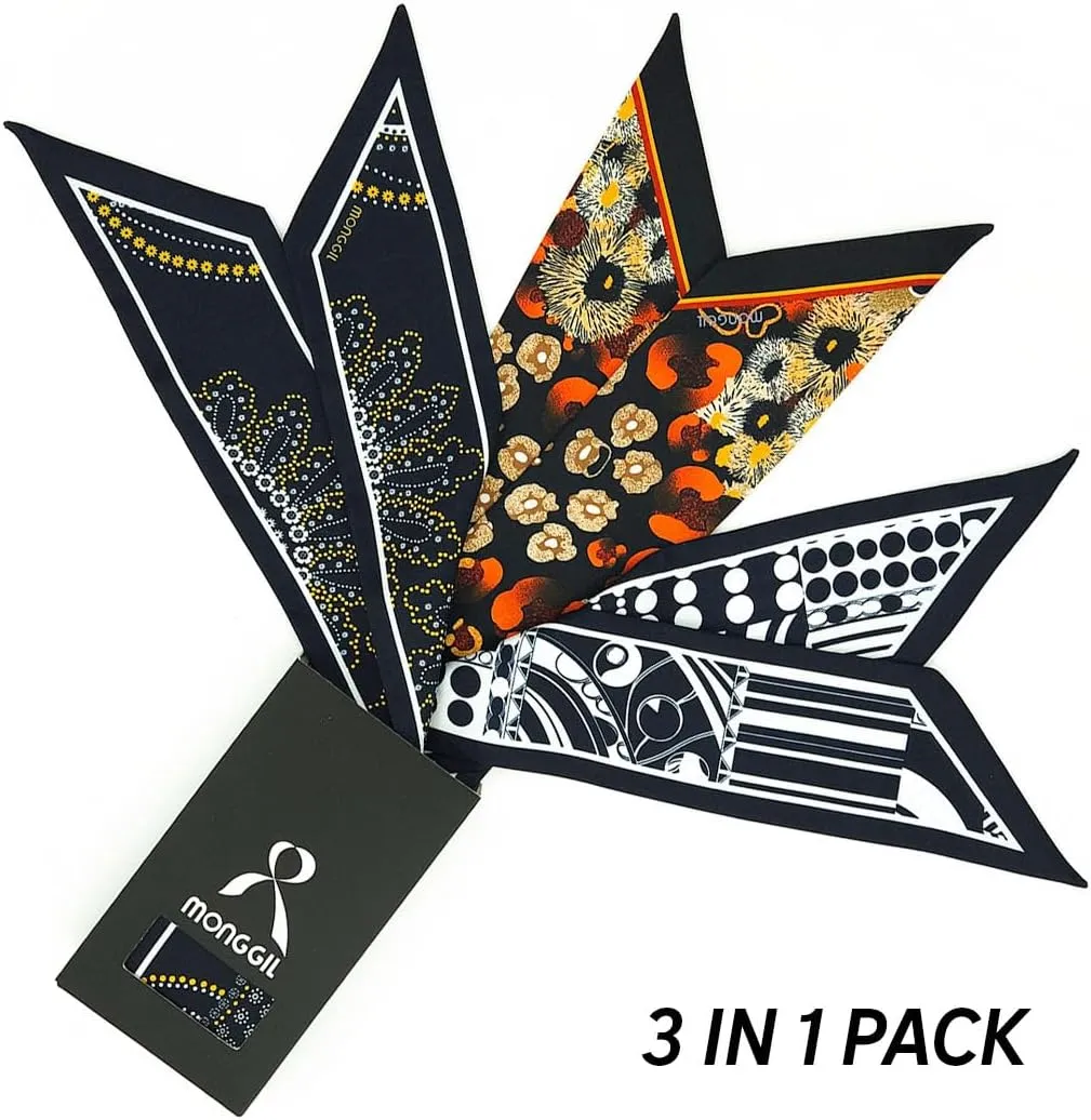 Skinny Scarf 3-Pack - Floral Paisley Slim Silk Feel Scarves for Hair, Neck, Handbag - Lightweight, Gift-Ready