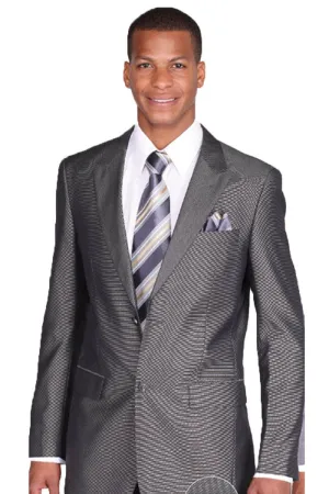 Sleek Black & White Sharkskin 2-Button Slim Fit Suit by Fortino Landi