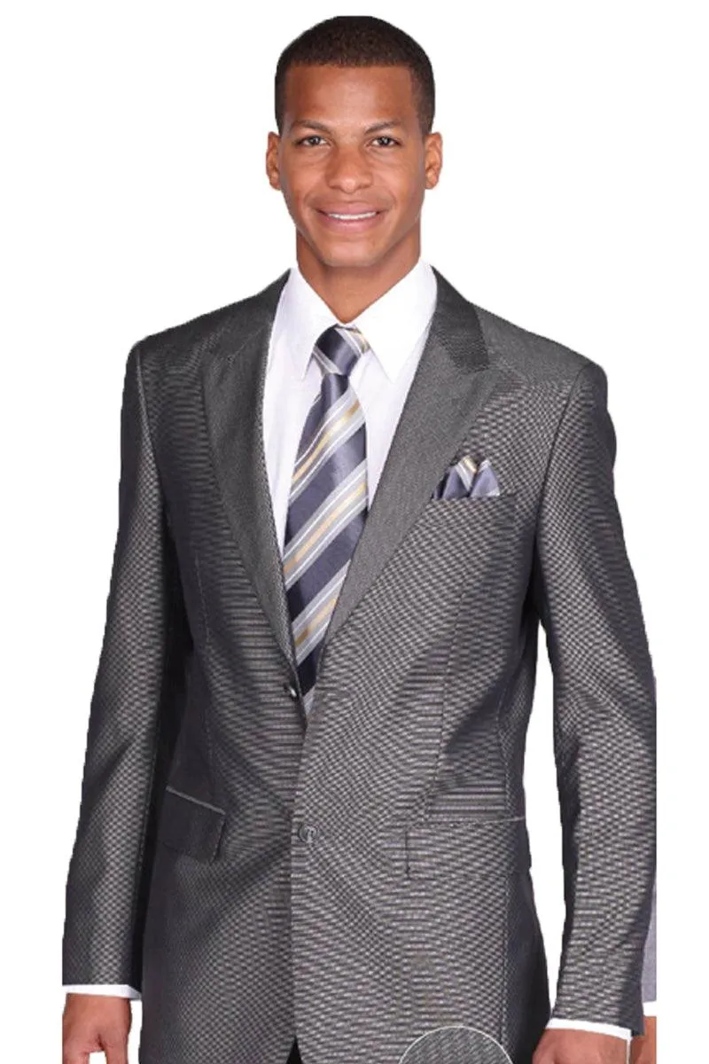 Sleek Black & White Sharkskin 2-Button Slim Fit Suit by Fortino Landi