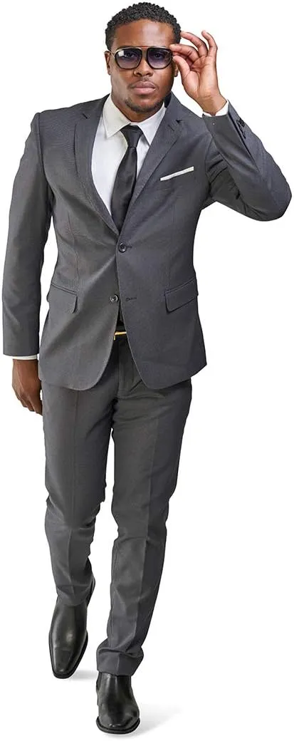 Slim Fit Men Suit Micro Textured Weave 2 Button Notch Collar AZAR 11812