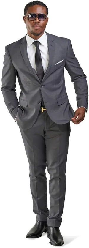 Slim Fit Men Suit Micro Textured Weave 2 Button Notch Collar AZAR 11812