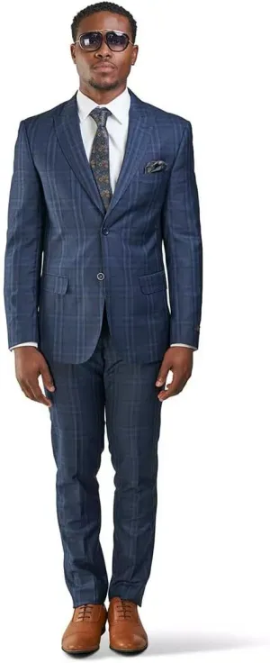 Slim Fit Suit 2 Button Peak Lapel Windowpane Plaid Vest Optional 35071