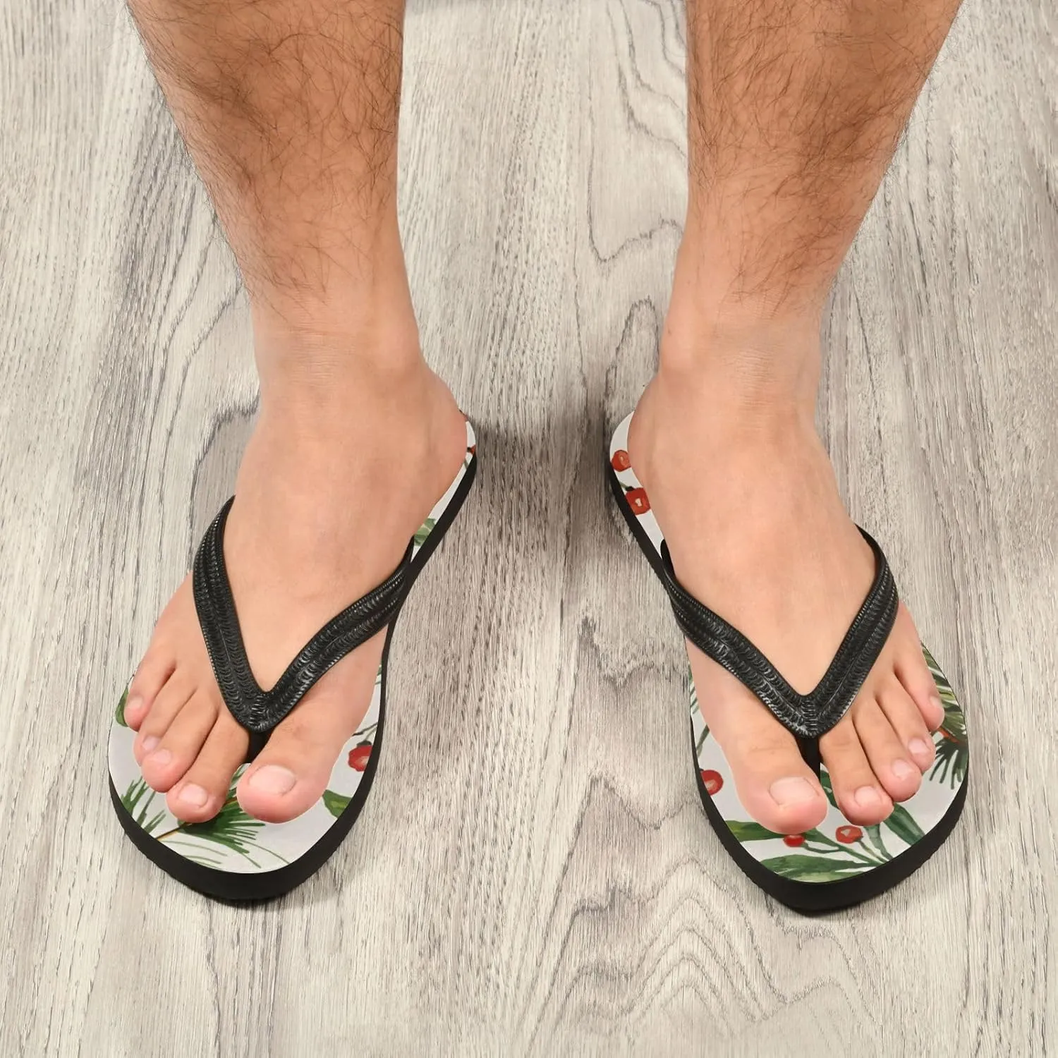 Slim Flip Flops for Women Beach - Retro Leave Berries Casual Thong Flat Sandals Rubber Slide Slippers Shower Shoes
