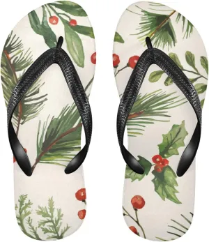 Slim Flip Flops for Women Beach - Retro Leave Berries Casual Thong Flat Sandals Rubber Slide Slippers Shower Shoes