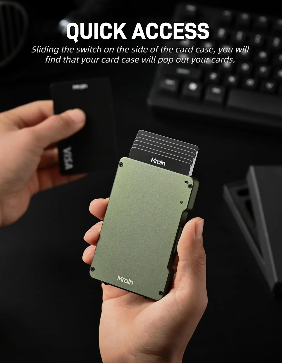 Slim Metal Wallet For Men, Aluminum Wallet With Money Clip, Minimalist Rfid Credit Card Holder, Mens Slim Pop Up Wallet, Gifts for Him (Green)