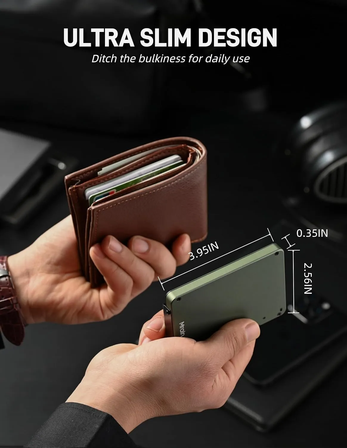 Slim Metal Wallet For Men, Aluminum Wallet With Money Clip, Minimalist Rfid Credit Card Holder, Mens Slim Pop Up Wallet, Gifts for Him (Green)