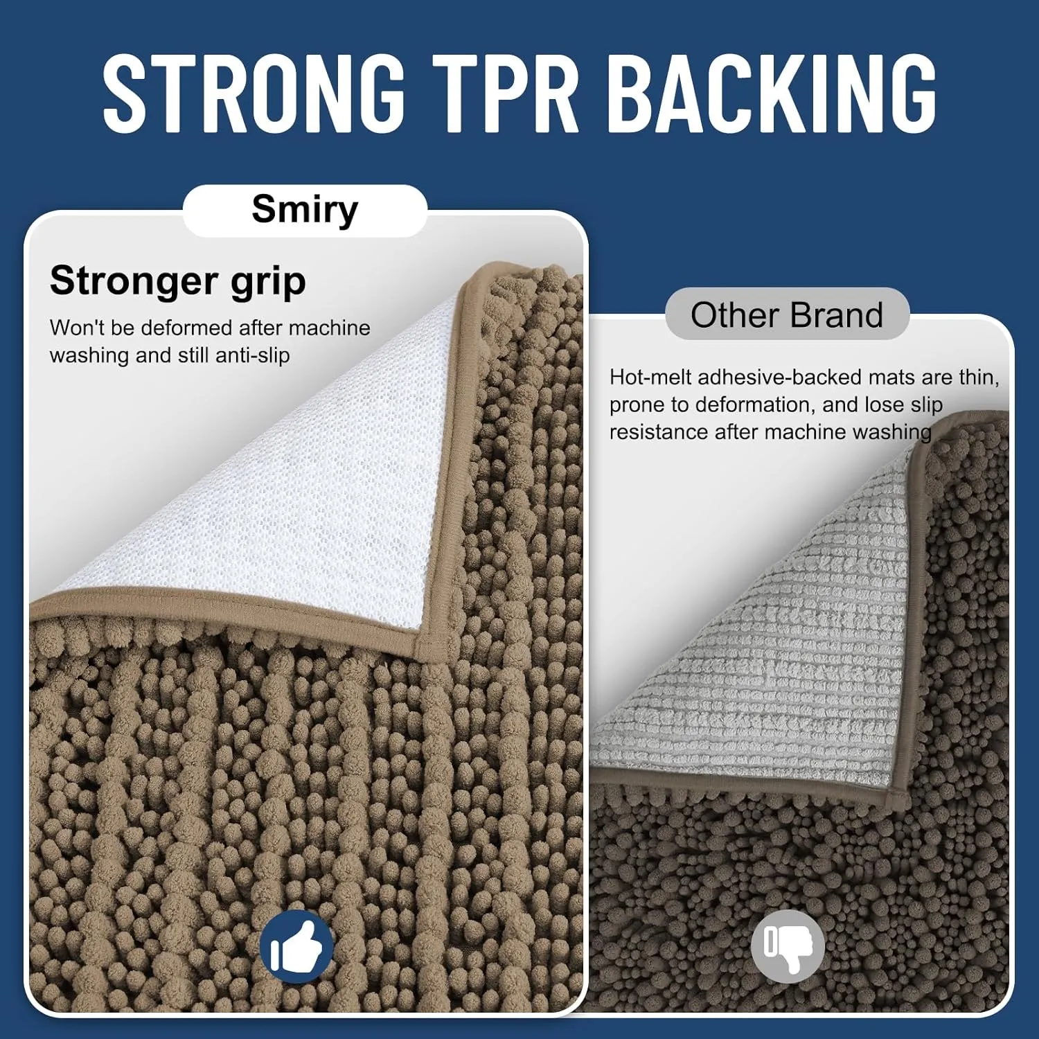 Smiry Bathroom Rugs Mat 24x16, Extra Soft Absorbent Chenille Bath Rugs, Non Slip Rubber Backing Machine Washable Quick Dry Bath Mats for Bathroom Floor, Tub, Shower, Home Decor Accessories, Camel