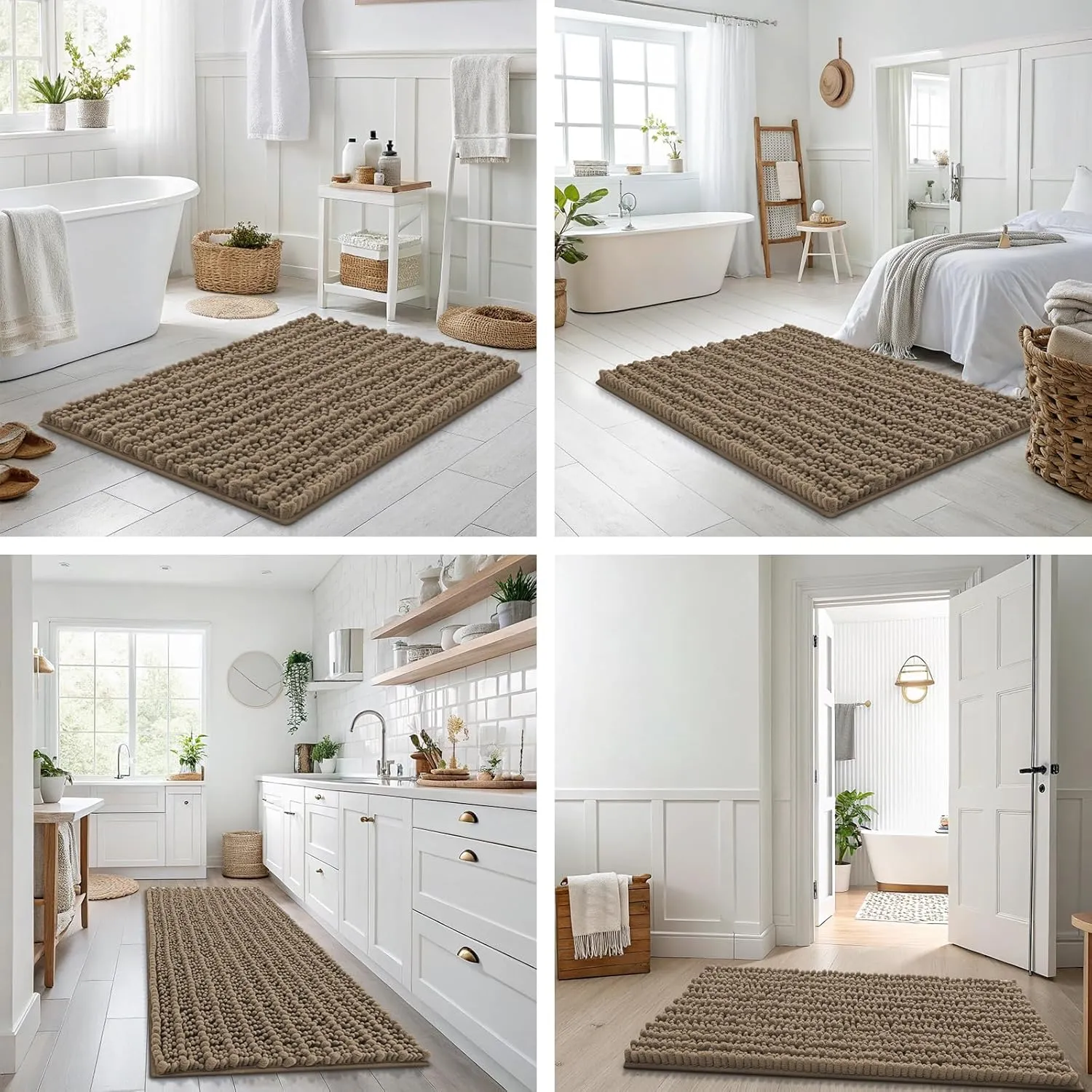 Smiry Bathroom Rugs Mat 24x16, Extra Soft Absorbent Chenille Bath Rugs, Non Slip Rubber Backing Machine Washable Quick Dry Bath Mats for Bathroom Floor, Tub, Shower, Home Decor Accessories, Camel