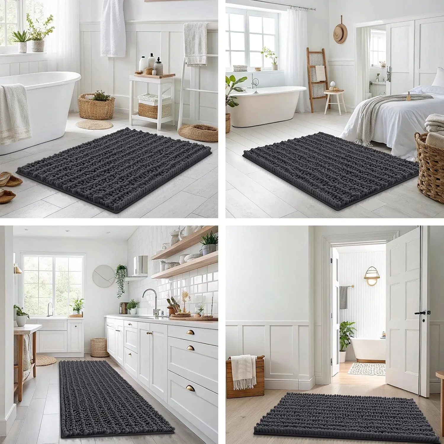 Smiry Bathroom Rugs Mat 30x20, Extra Soft Absorbent Chenille Bath Rugs, Non Slip Rubber Backing Machine Washable Quick Dry Bath Mats for Bathroom Floor, Tub, Shower, Home Decor Accessories, Dark Grey