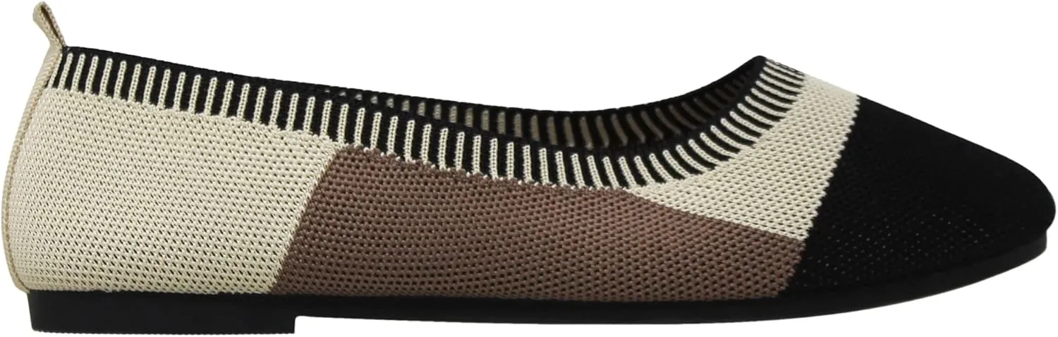 SOBEYO Ballet Flats Comfort Soft-Sole Breathable Sweater Fabric Lightweight Round Toe Shoes