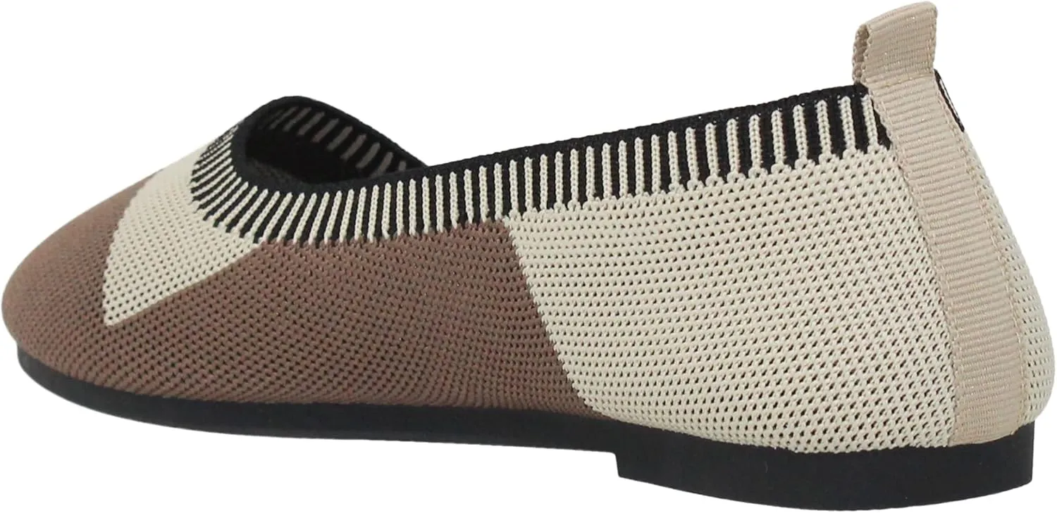 SOBEYO Ballet Flats Comfort Soft-Sole Breathable Sweater Fabric Lightweight Round Toe Shoes