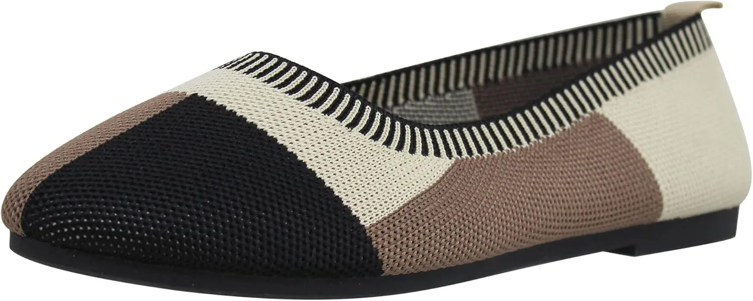 SOBEYO Ballet Flats Comfort Soft-Sole Breathable Sweater Fabric Lightweight Round Toe Shoes