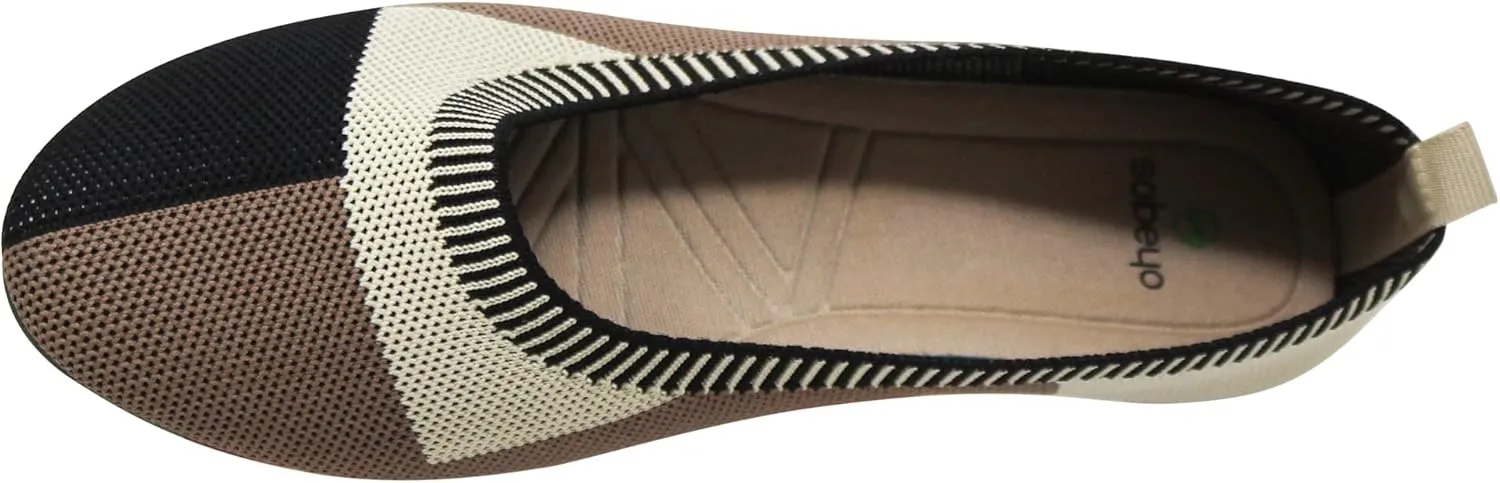 SOBEYO Ballet Flats Comfort Soft-Sole Breathable Sweater Fabric Lightweight Round Toe Shoes