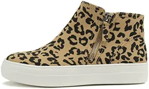 Soda Route Women High Top Fashion Sneaker Shoes with Padded Sole & Side Zipper (L-TAN Bobcat, Numeric_8)