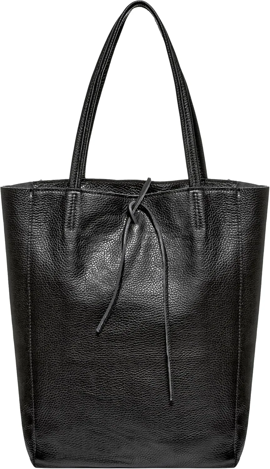Soft Italian Genuine Calf Leather Tote Bag | Unstructured Unlined Shopper with Zipper, Inside Pocket & Flat Base