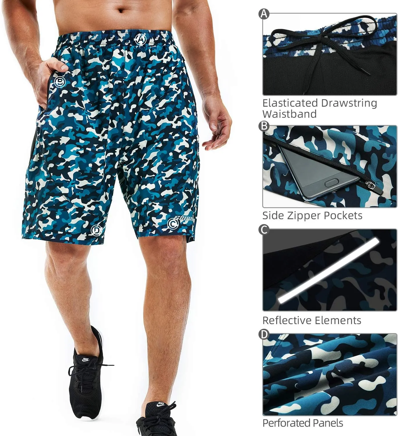 Souke Sports Men's 2 in 1 Workout Running Shorts 7" Quick Dry Gym Athletic Shorts Liner Zipper Pockets