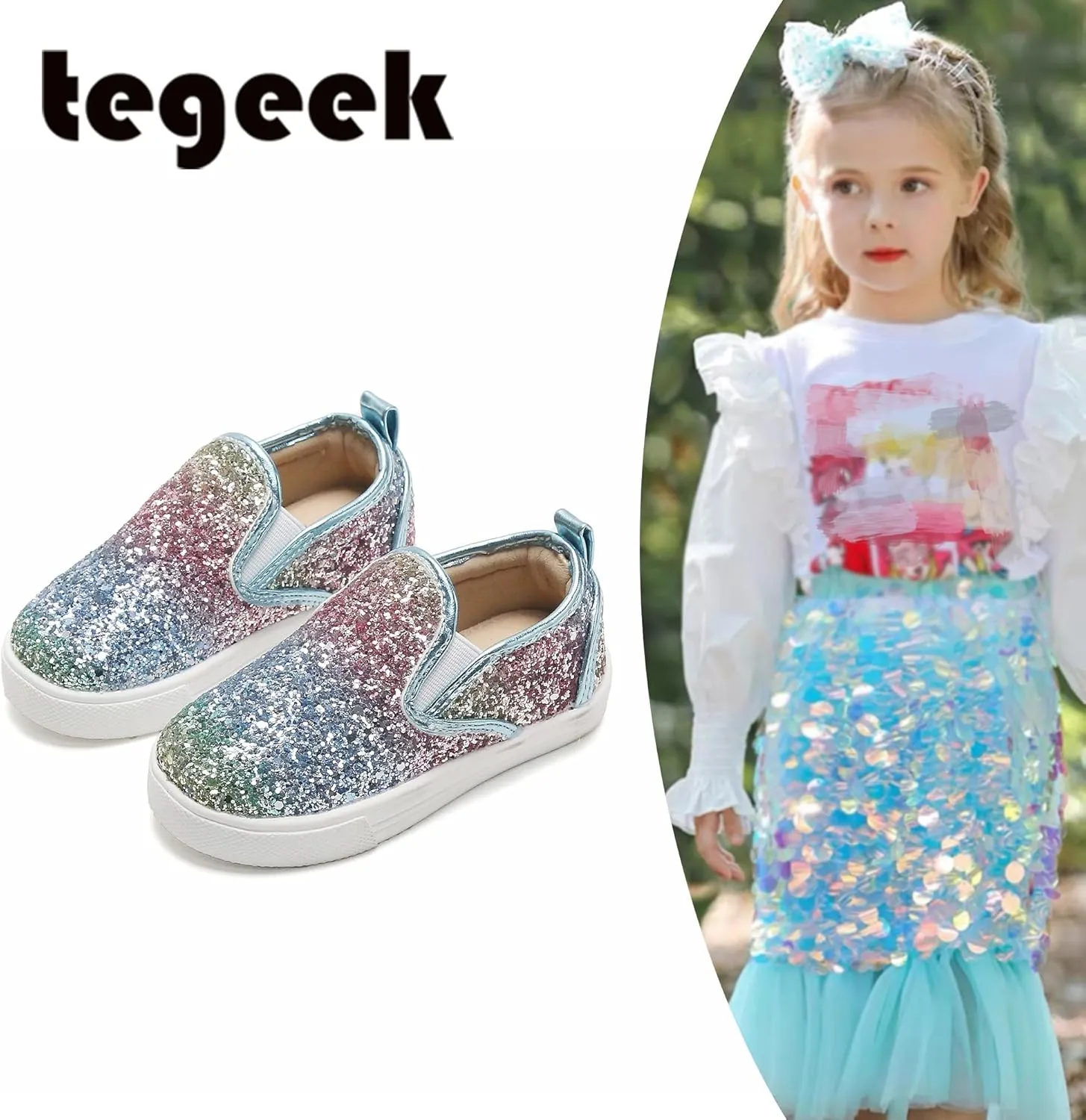 Sparkly Sneakers for Girls 3-12 Years Slip-On Comfort Fit Casual Princess Shoes