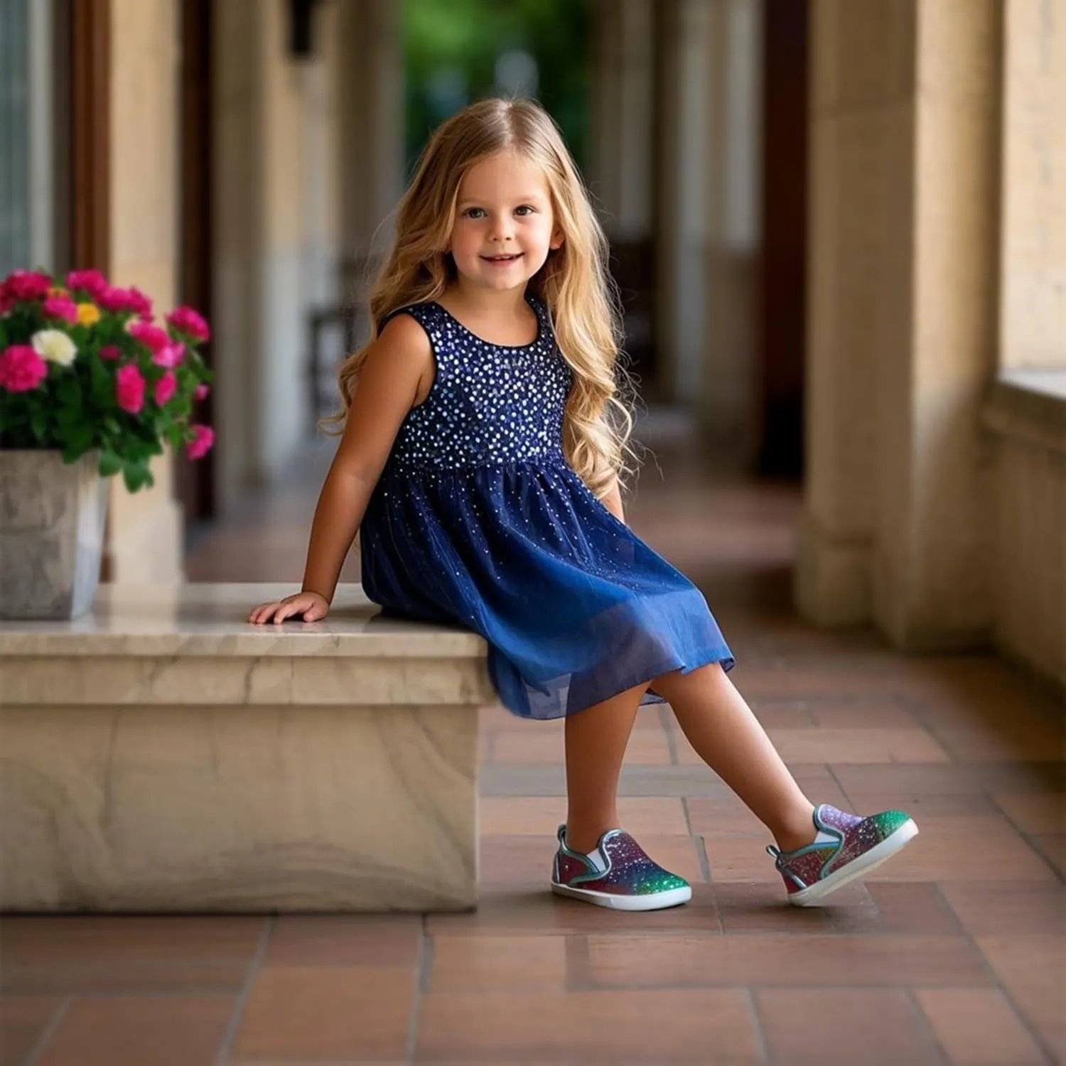 Sparkly Sneakers for Girls 3-12 Years Slip-On Comfort Fit Casual Princess Shoes