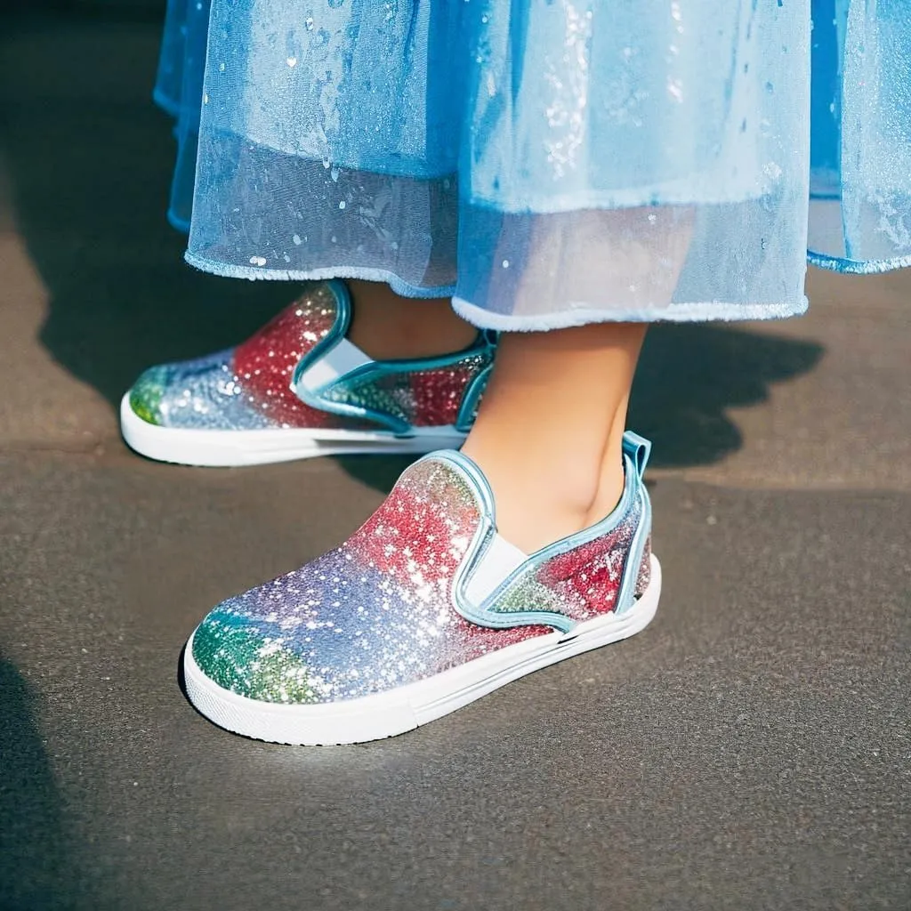 Sparkly Sneakers for Girls 3-12 Years Slip-On Comfort Fit Casual Princess Shoes