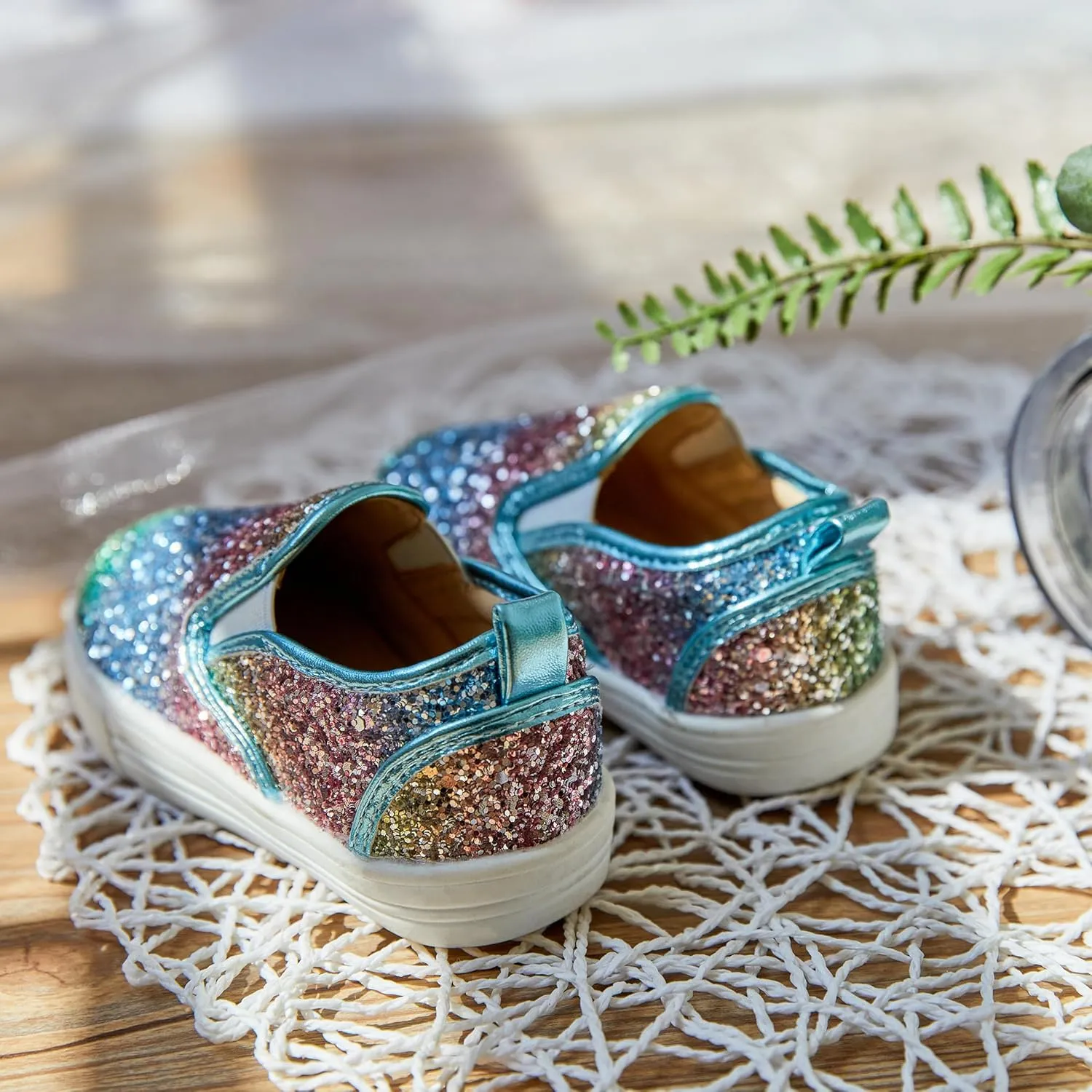 Sparkly Sneakers for Girls 3-12 Years Slip-On Comfort Fit Casual Princess Shoes