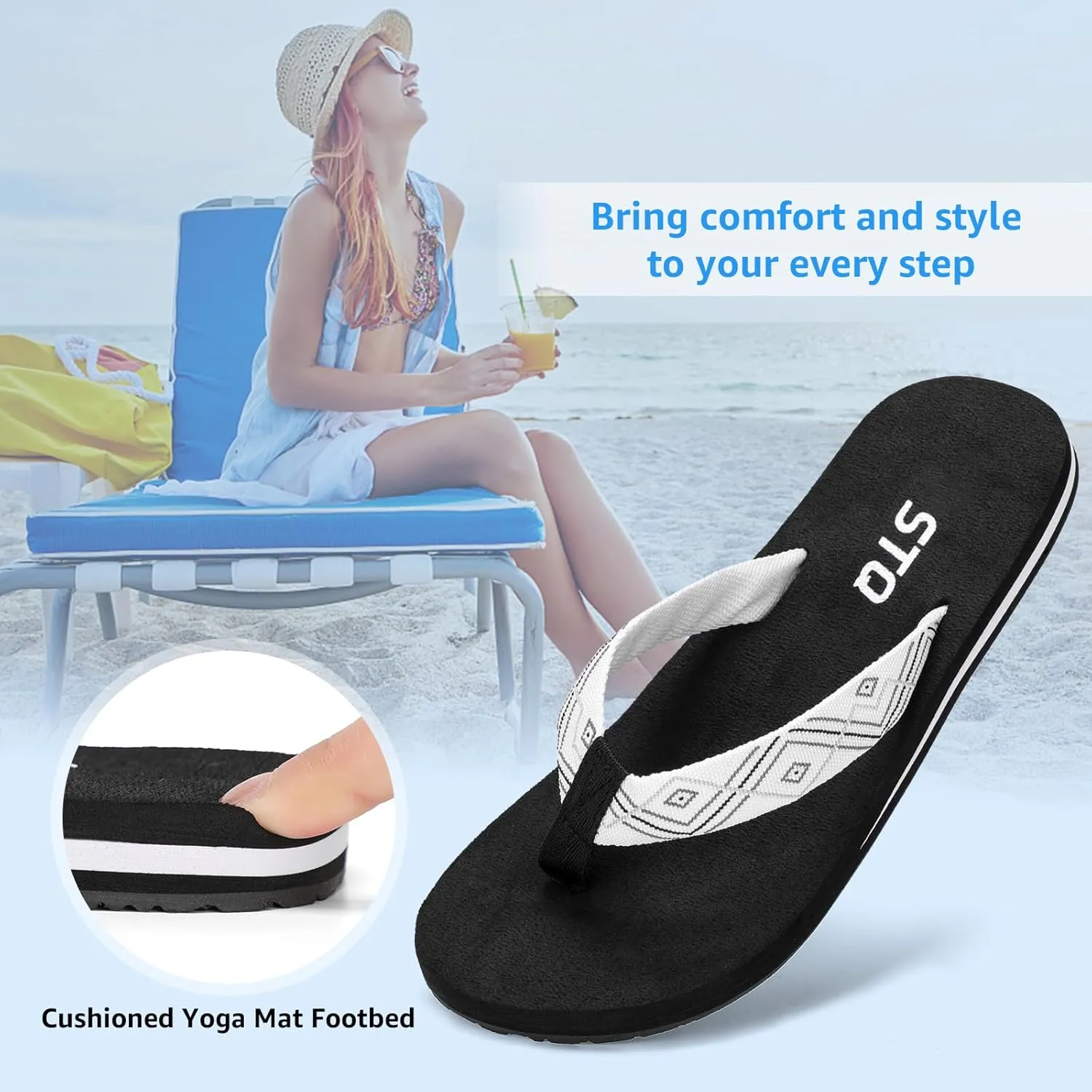 STQ Womens Quick Dry Flip Flops丨Arch Support Thong Sandals