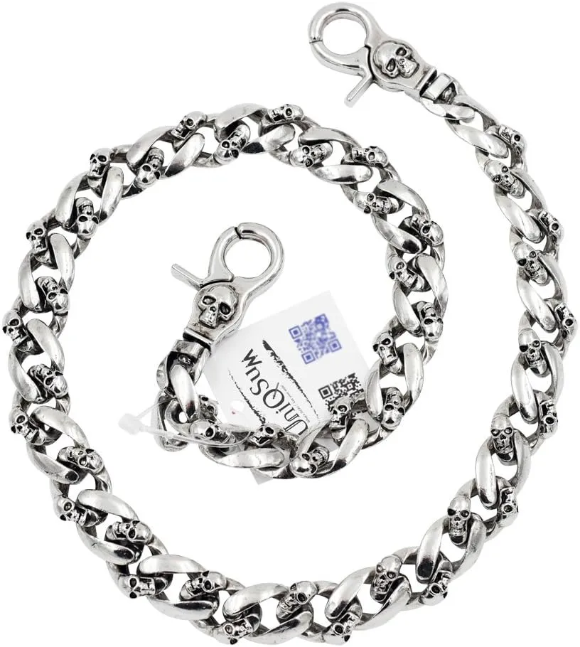 Strong Skull Flat Soft curved Leash wallet chain Biker Punk Key chain