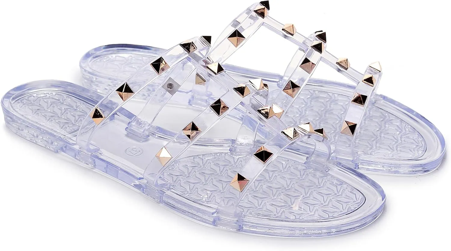 Studded Sandals for Womens Jelly Shoes Flats Stud Slides Slip On Dressy Black Jellies Slippers Summer Beach with Rivets